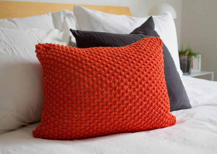 Handknit Textured Cushion - Orange