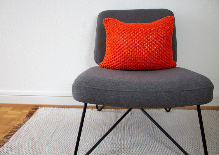 Handknit Textured Cushion - Orange