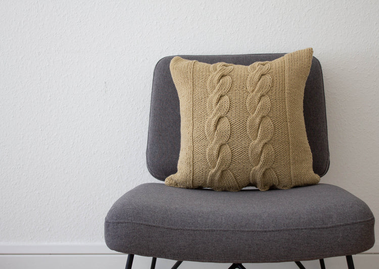 Hand Knit Chunky Cable Knit Cushion - Stone