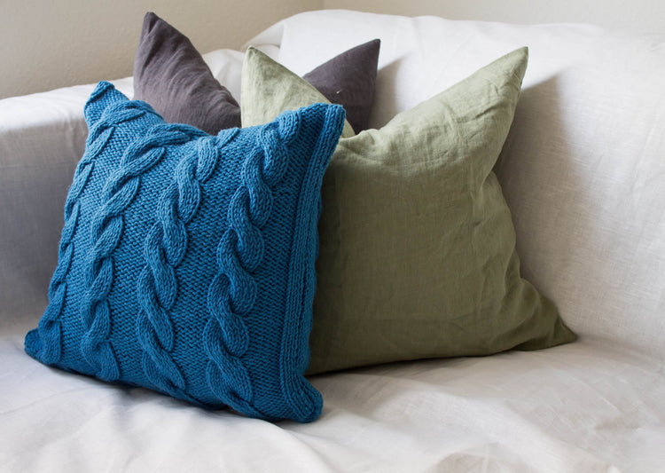 Hand Knit Chunky Cable Stitch Cushion - Teal