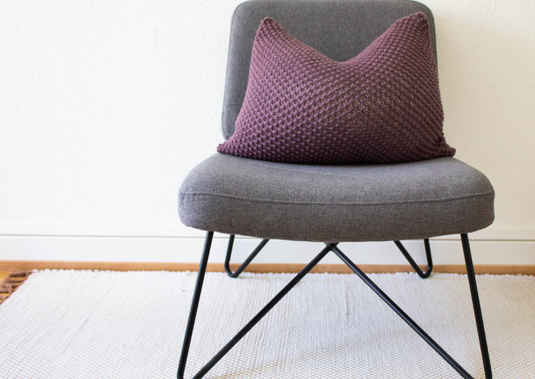 Hand Knit Textured Cushion - Aubergine