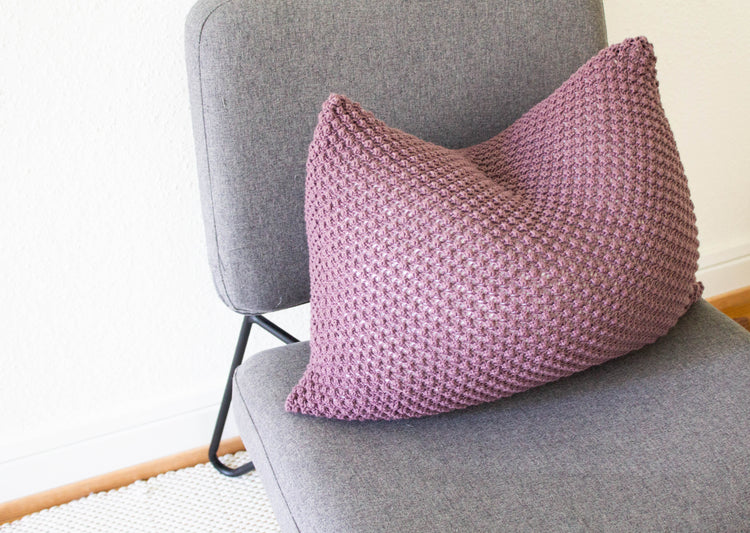 Hand Knit Textured Cushion - Aubergine