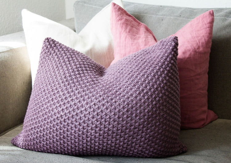 Hand Knit Textured Cushion Aubergine