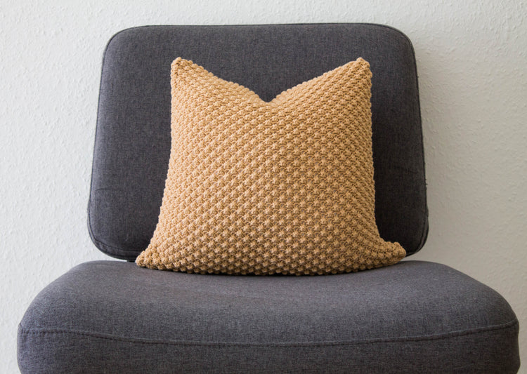 Hand-Knit Textured Cushion - Ecru