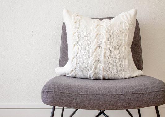 Hand Knit Chunky Cable Knit Cushion - White