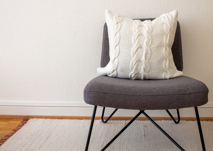 Hand Knit Chunky Cable Knit Cushion - White