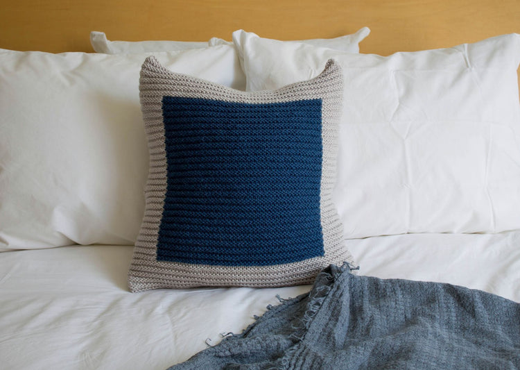 Colourblock Cushion Hand Knit in Grey and Navy