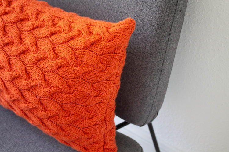 Contemporary Lattice Knit Cushion Hand Knit in Tangerine