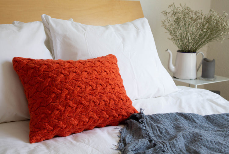 Contemporary Lattice Knit Cushion Hand Knit in Tangerine