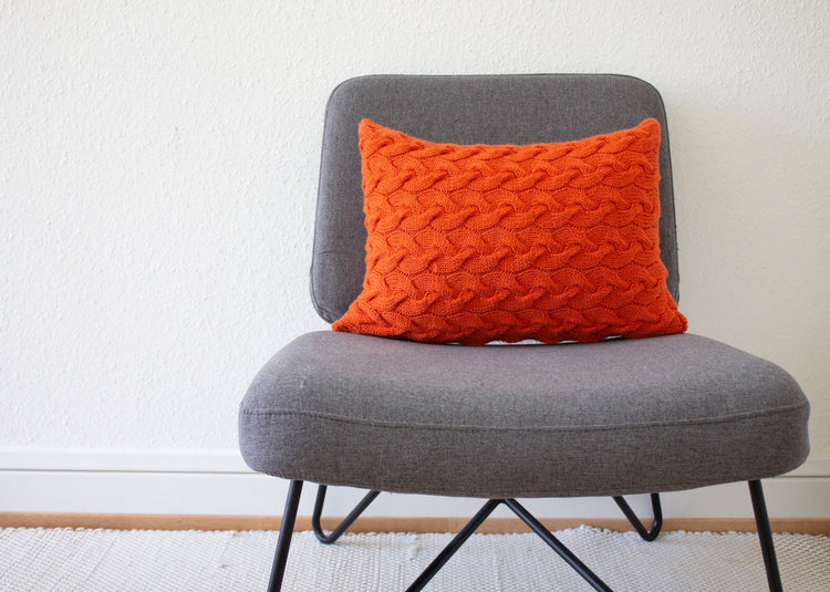 Contemporary Lattice Knit Cushion Hand Knit in Tangerine