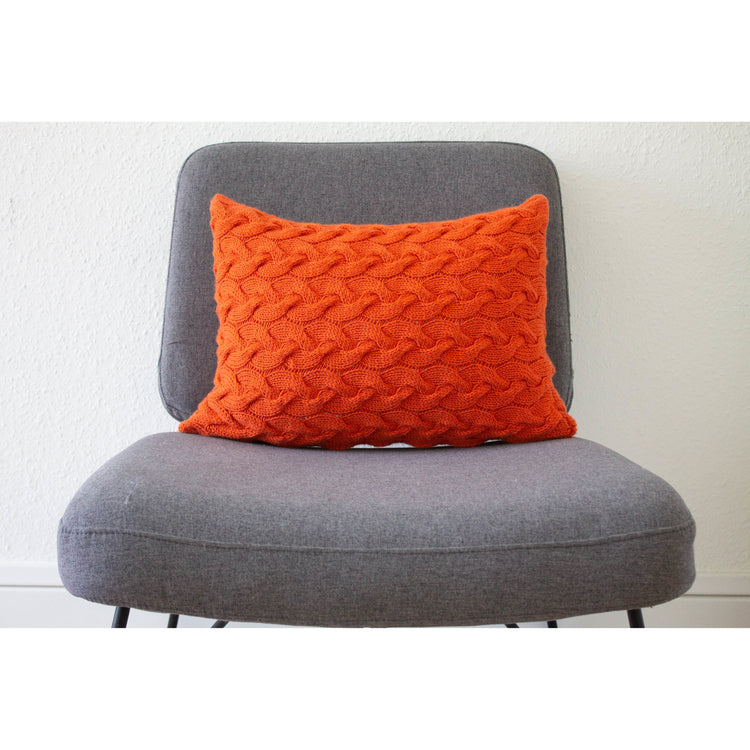 Contemporary Lattice Knit Cushion Hand Knit in Tangerine