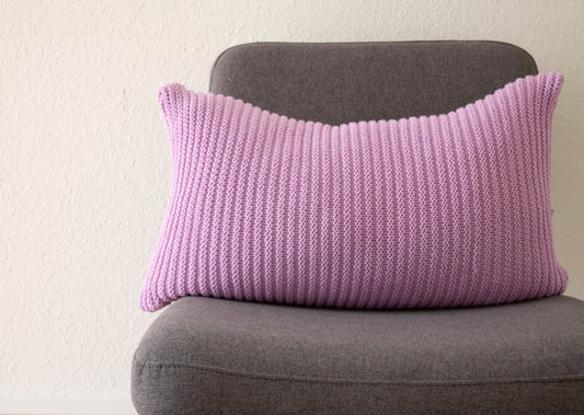 Hand Knit Simple Stitch Cushion - Lavender