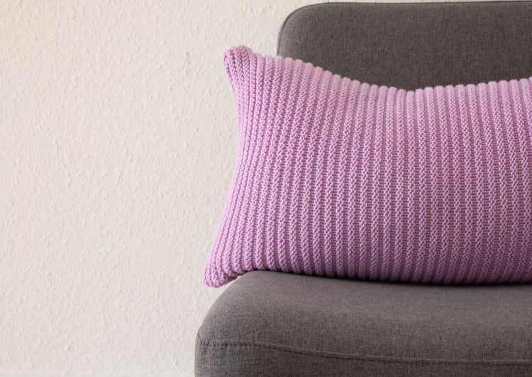 Hand Knit Simple Stitch Cushion - Lavender