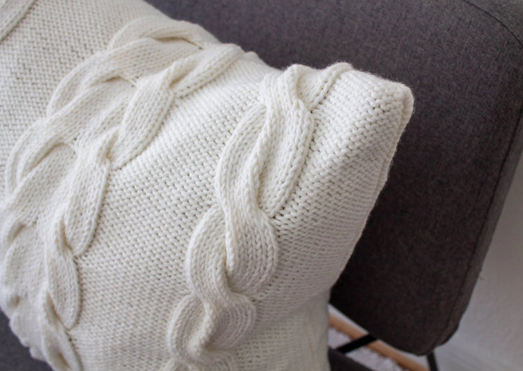 Hand Knit Chunky Cable Knit Cushion - White