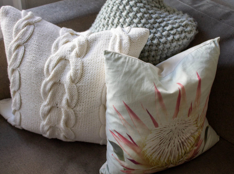 Hand Knit Chunky Cable Knit Cushion - White